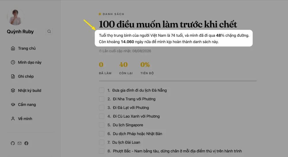 Bộ đếm ngược trên trang List 100